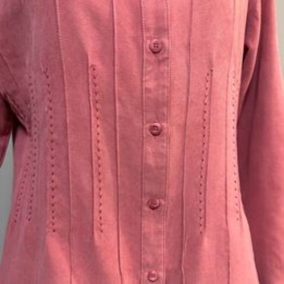 Lemon Grass Fields medium blush pink faux suede long sleeve blouse - Picture 3 of 6